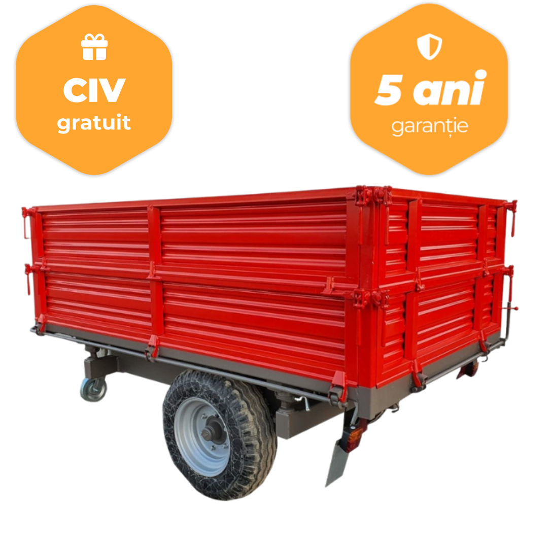 Remorca agricola monoax Bicchi cu franare pneumatica, basculabila pe 3 parti, model BRT225, 4,2 tone