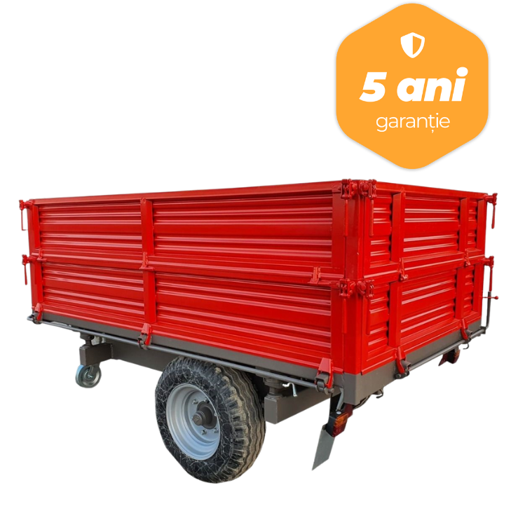 Remorca agricola monoax Bicchi cu franare hidraulica, basculabila pe 3 parti, model BRT225, 3.5 tone